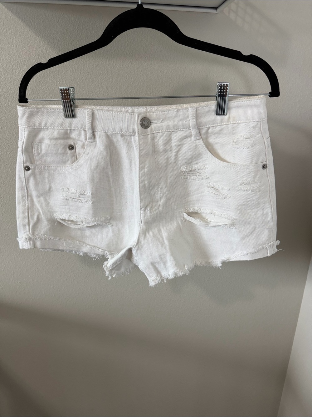 Forever 21 White Distressed Denim Cutoff Shorts
